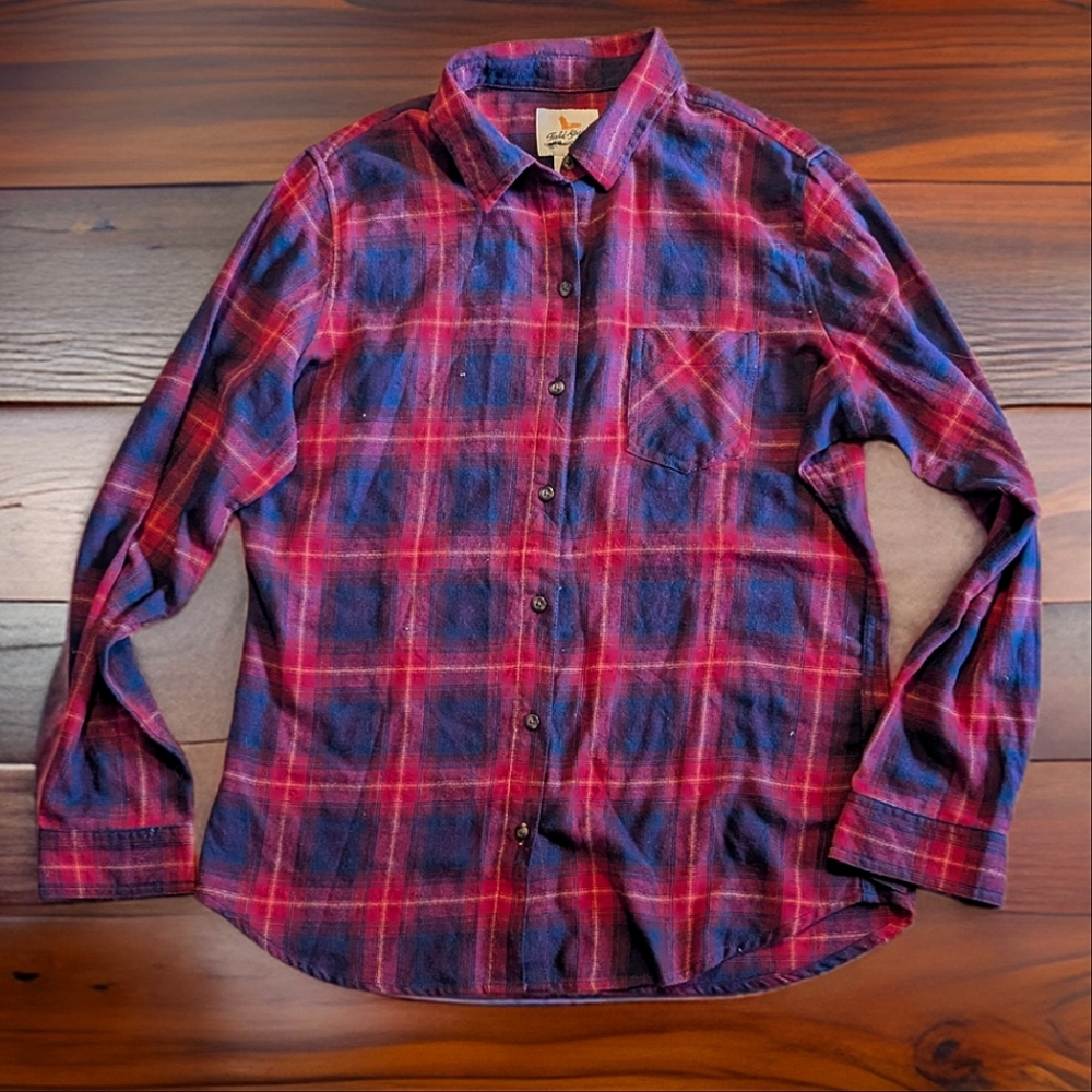 Field + Stream Lightweight Plaid Flannel Womens Large Red and Blue